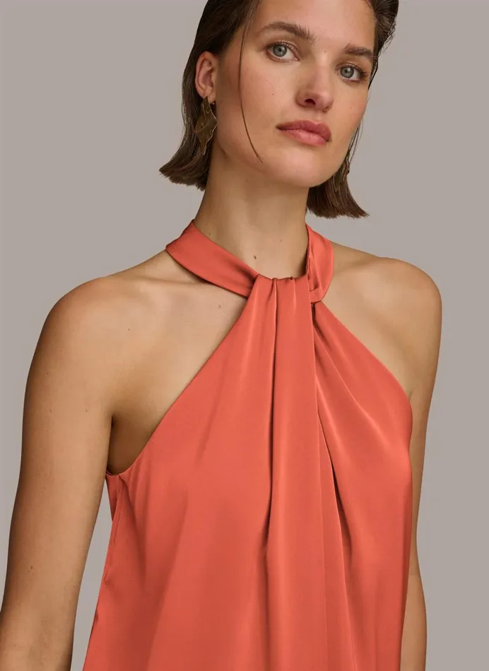 Women Donna Karan Sweaters And Tops TWIST NECK HALTER TOP Terracotta