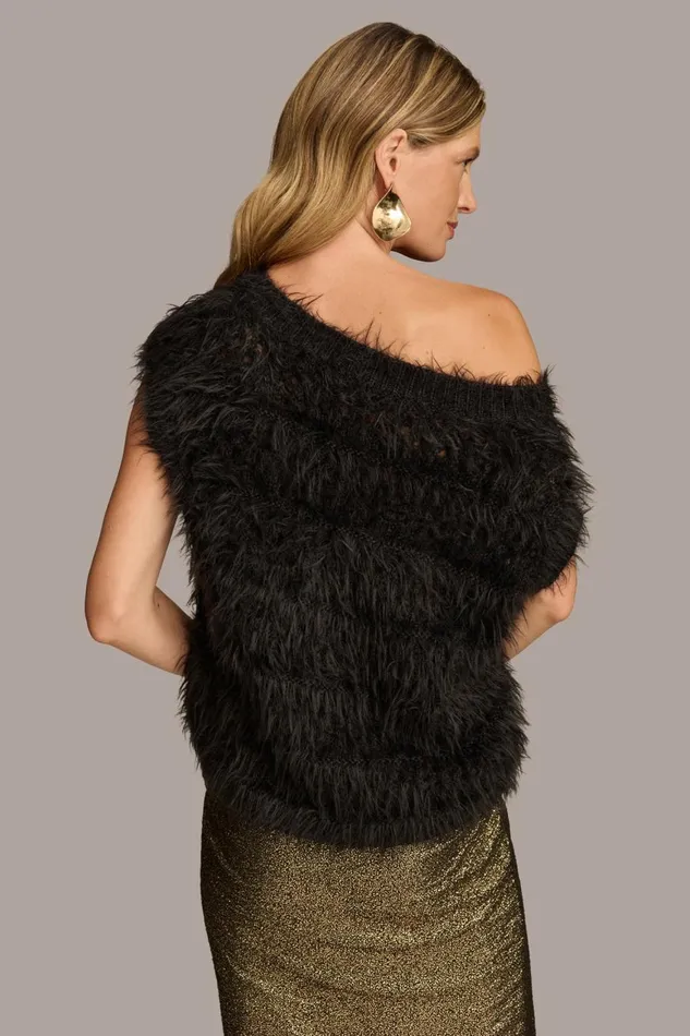 Women Donna Karan Sweaters And Tops VNECK EYELASH TOP Black