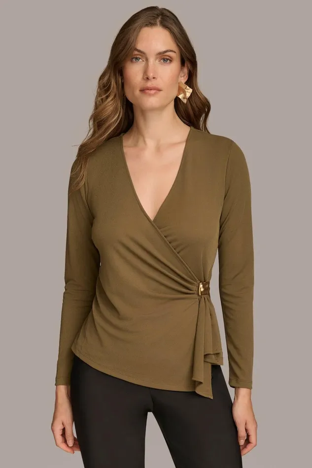 Women Donna Karan Sweaters And Tops V NECK TOP WITH HARDWARE Beech