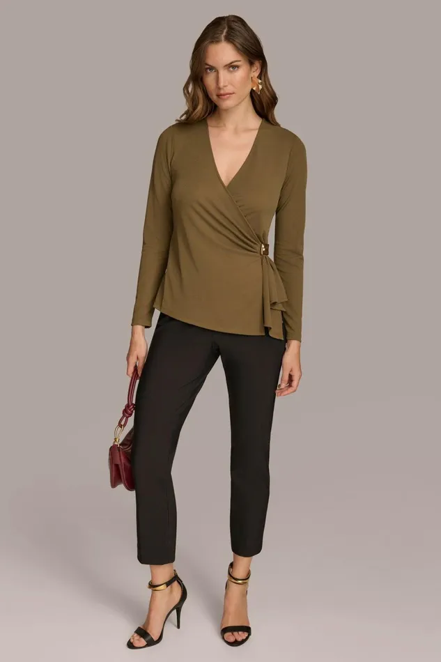Women Donna Karan Sweaters And Tops V NECK TOP WITH HARDWARE Beech