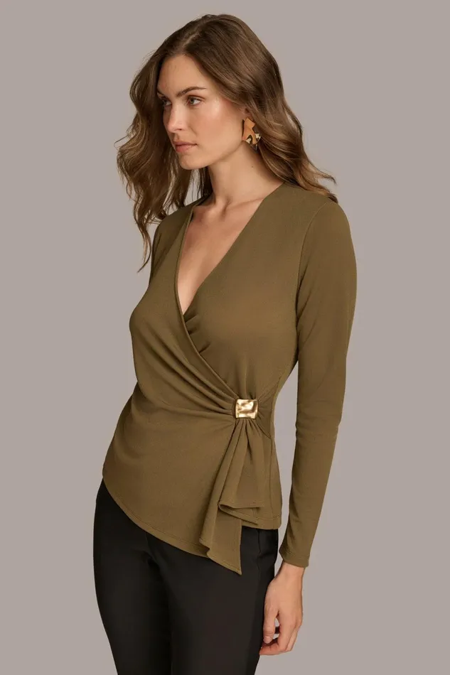 Women Donna Karan Sweaters And Tops V NECK TOP WITH HARDWARE Beech