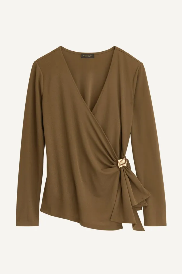 Women Donna Karan Sweaters And Tops V NECK TOP WITH HARDWARE Beech