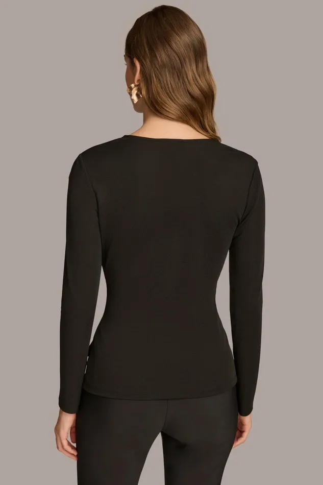 Women Donna Karan Sweaters And Tops V NECK TOP WITH HARDWARE Black