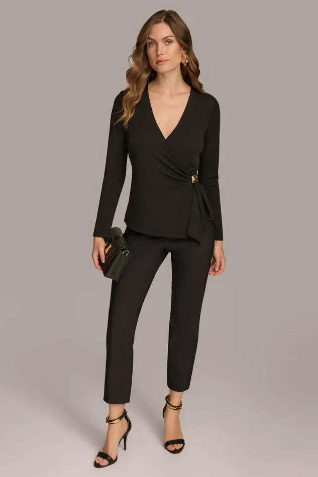 Women Donna Karan Sweaters And Tops V NECK TOP WITH HARDWARE Black