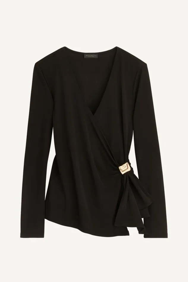 Women Donna Karan Sweaters And Tops V NECK TOP WITH HARDWARE Black