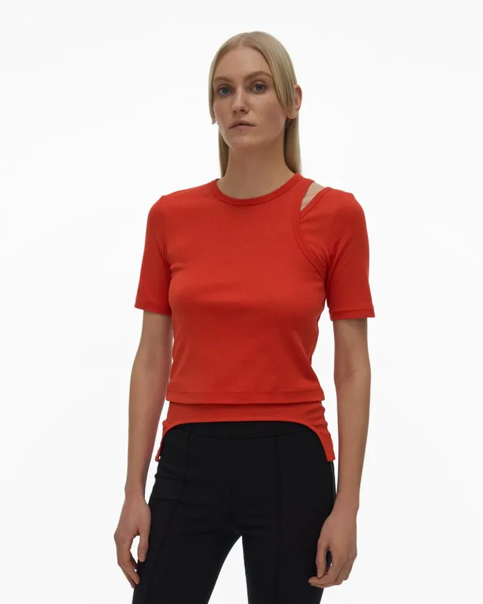 Women Double Rib Tee Set Flame Helmut Lang TShirts and Sweatshirts