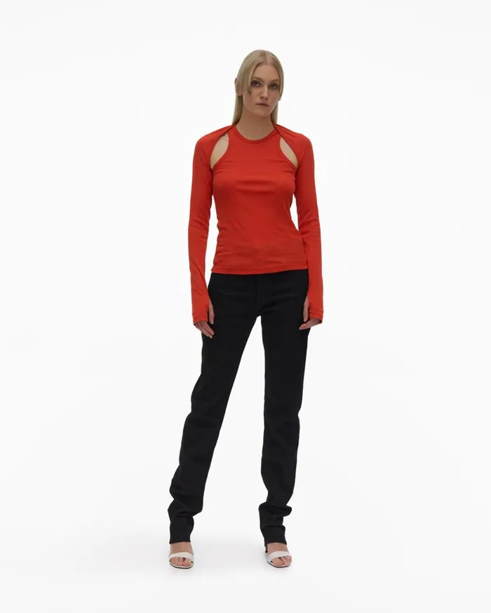 Women Double Rib Tee Set Flame Helmut Lang Tops