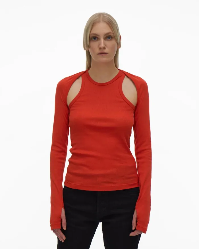 Women Double Rib Tee Set Flame Helmut Lang Tops