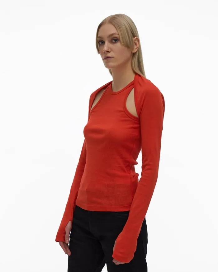 Women Double Rib Tee Set Flame Helmut Lang Tops