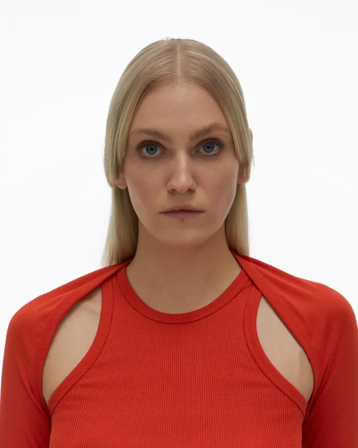 Women Double Rib Tee Set Flame Helmut Lang Tops