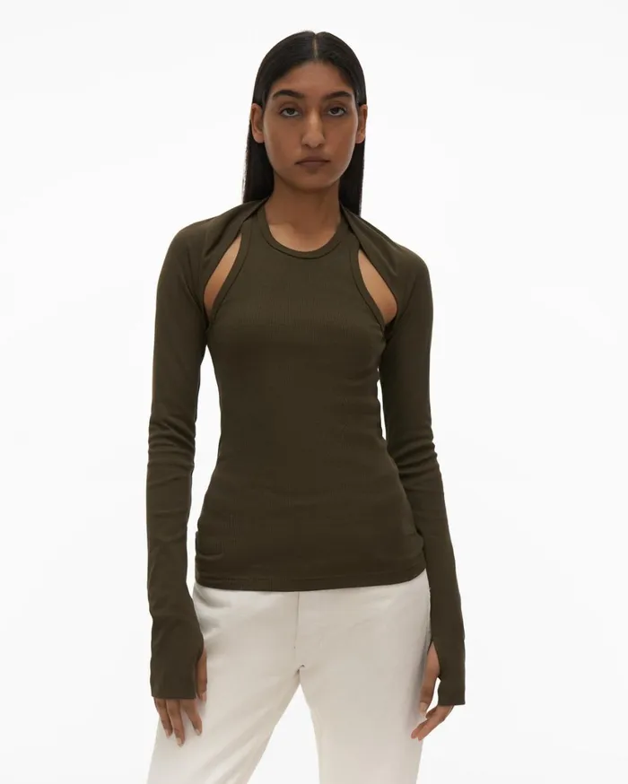 Women Double Rib Tee Set Light Sage Helmut Lang Tops