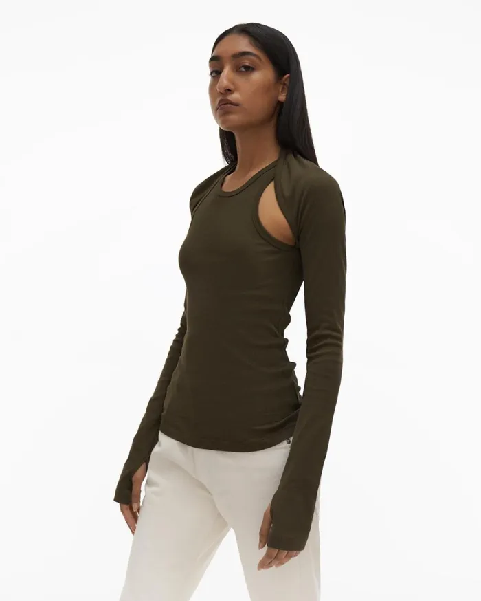 Women Double Rib Tee Set Light Sage Helmut Lang Tops