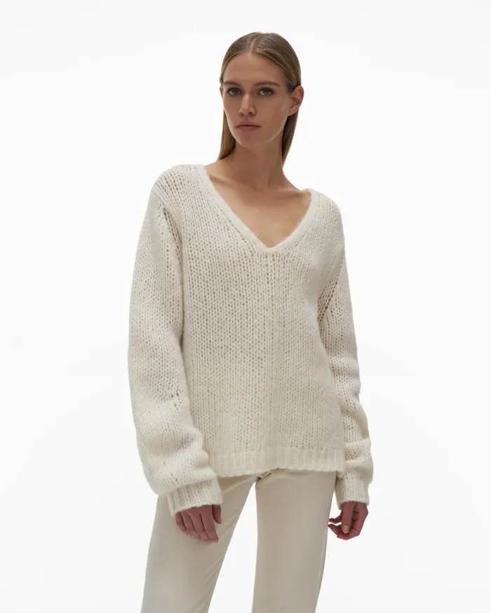 Women DoubleV Sweater Ivory Helmut Lang Sweaters