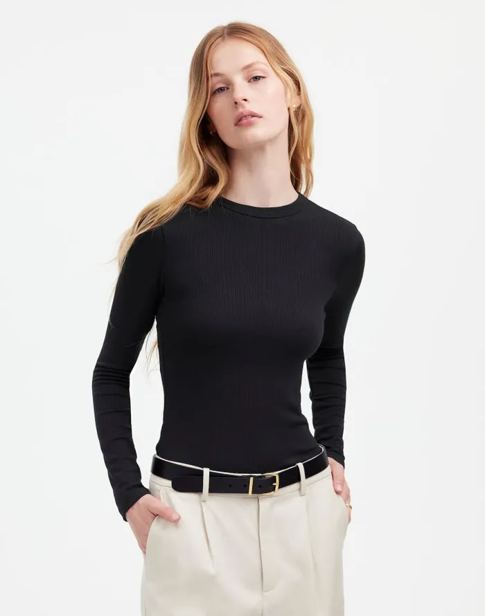 Women Drapey Rib LongSleeve Tee Jet Black Madewell Tees