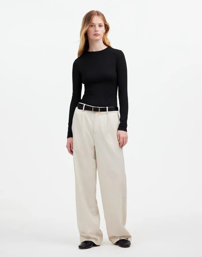 Women Drapey Rib LongSleeve Tee Jet Black Madewell Tees