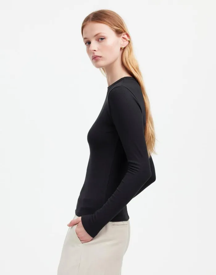 Women Drapey Rib LongSleeve Tee Jet Black Madewell Tees