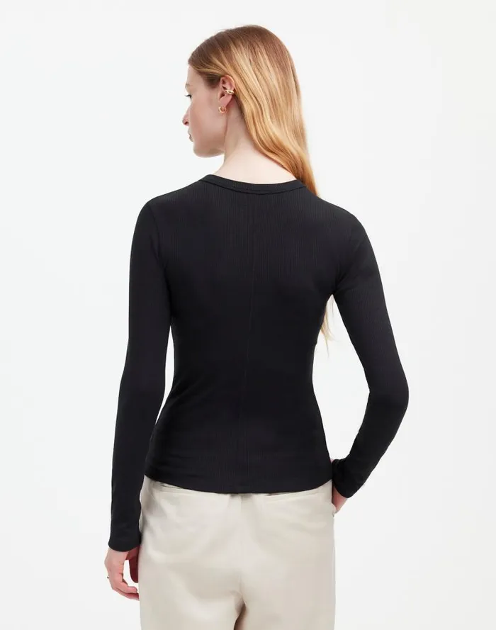 Women Drapey Rib LongSleeve Tee Jet Black Madewell Tees