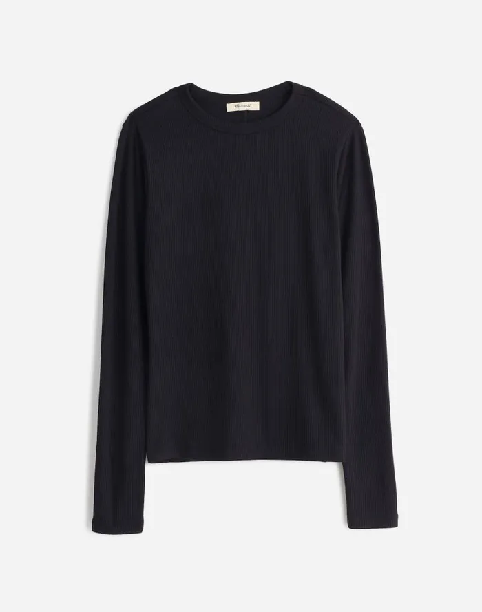 Women Drapey Rib LongSleeve Tee Jet Black Madewell Tees