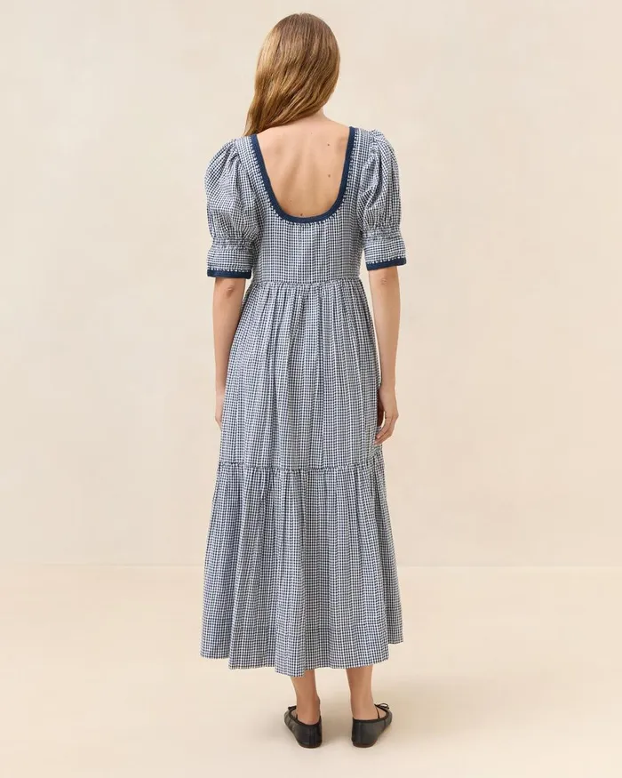 Women Dresses Loeffler Randall Gillian Navy Gingham PuffSleeve Dress Women Dresses Loeffler Randall Gillian Navy Gingham PuffSleeve Dress