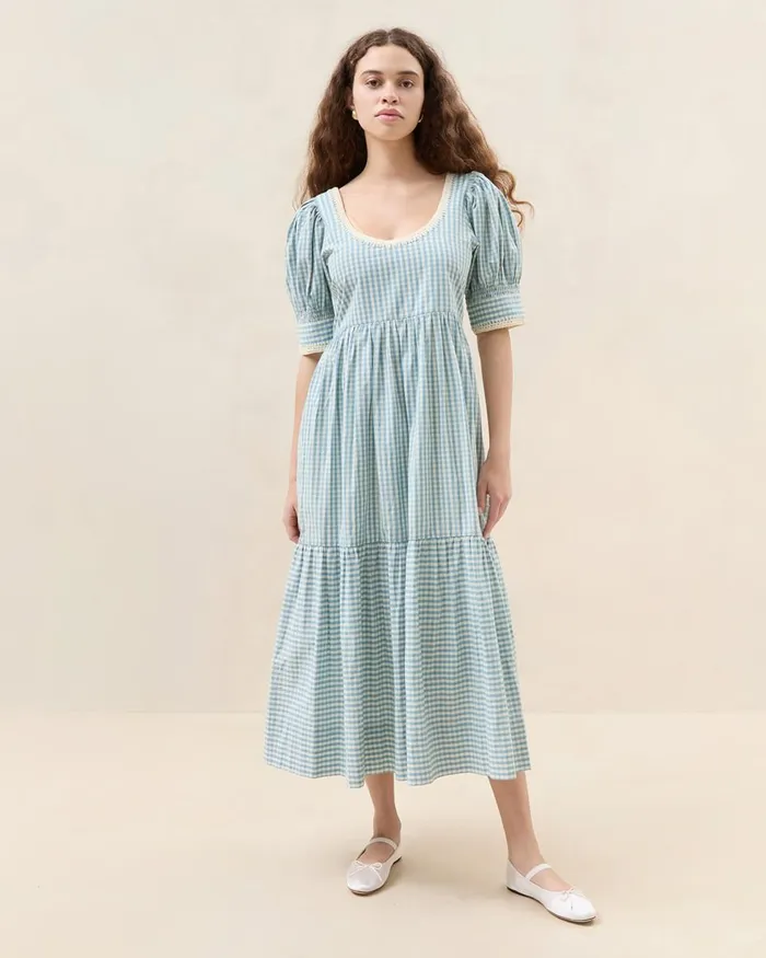 Women Dresses Loeffler Randall Gillian Navy Gingham PuffSleeve Dress Women Dresses Loeffler Randall Gillian Navy Gingham PuffSleeve Dress