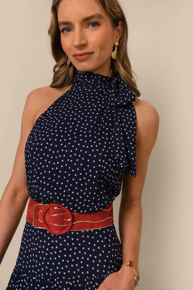 Women Dresses RIXO Abi Mini Navy Polka Dot Women Dresses RIXO Abi Mini Navy Polka Dot