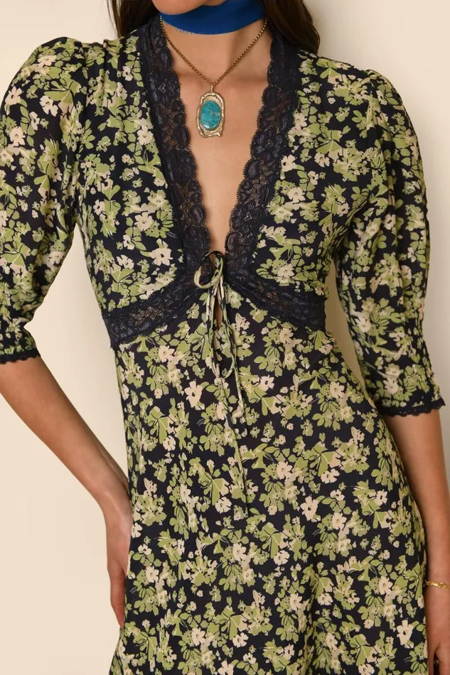 Women Dresses RIXO Amina Marais Floral Green Women Dresses RIXO Amina Marais Floral Green