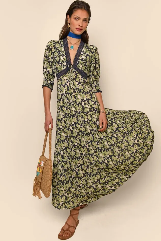 Women Dresses RIXO Amina Marais Floral Green Women Dresses RIXO Amina Marais Floral Green