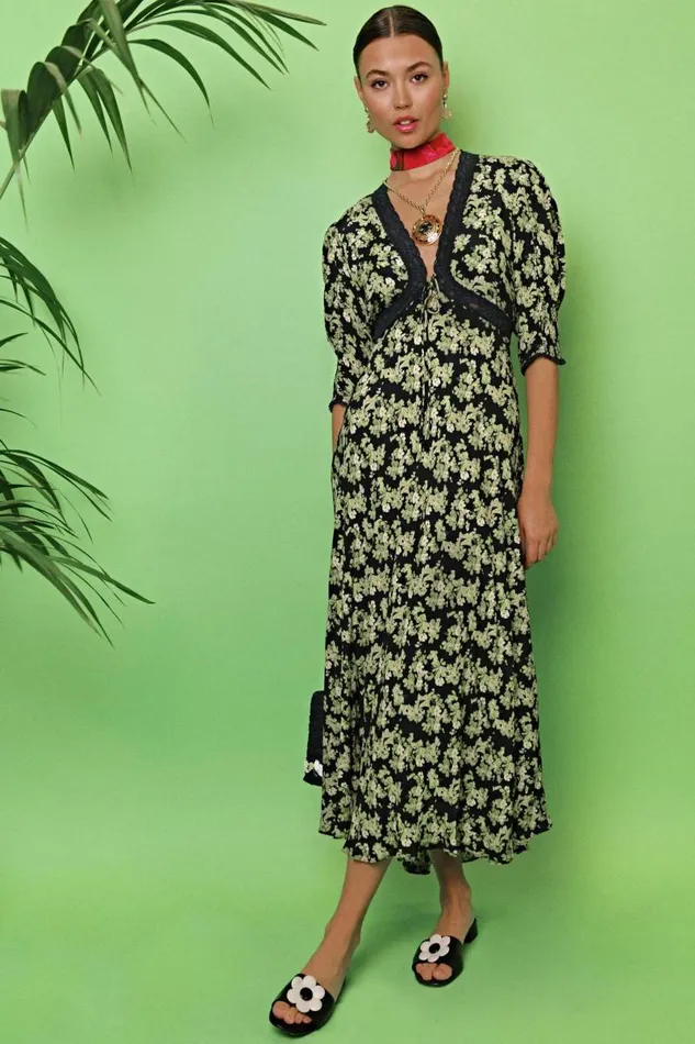 Women Dresses RIXO Amina Marais Floral Green Women Dresses RIXO Amina Marais Floral Green