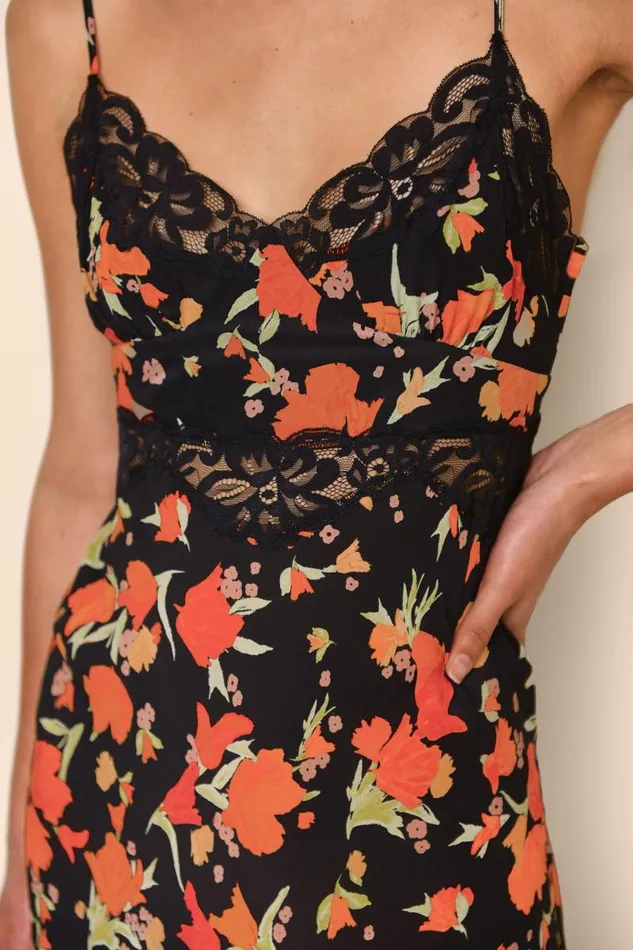 Women Dresses RIXO Amora Havana Floral Black