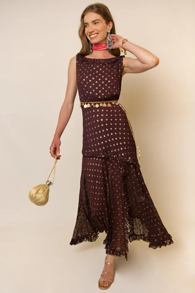Women Dresses RIXO Barrette Chocolate Lurex Spot Women Dresses RIXO Barrette Chocolate Lurex Spot
