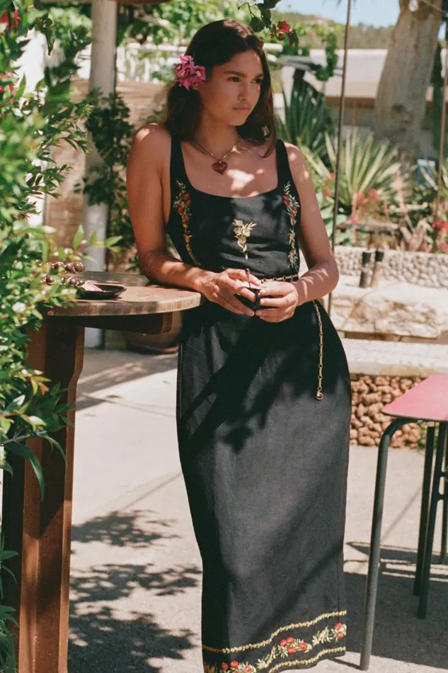 Women Dresses RIXO Benedict Summer Embroidery Black