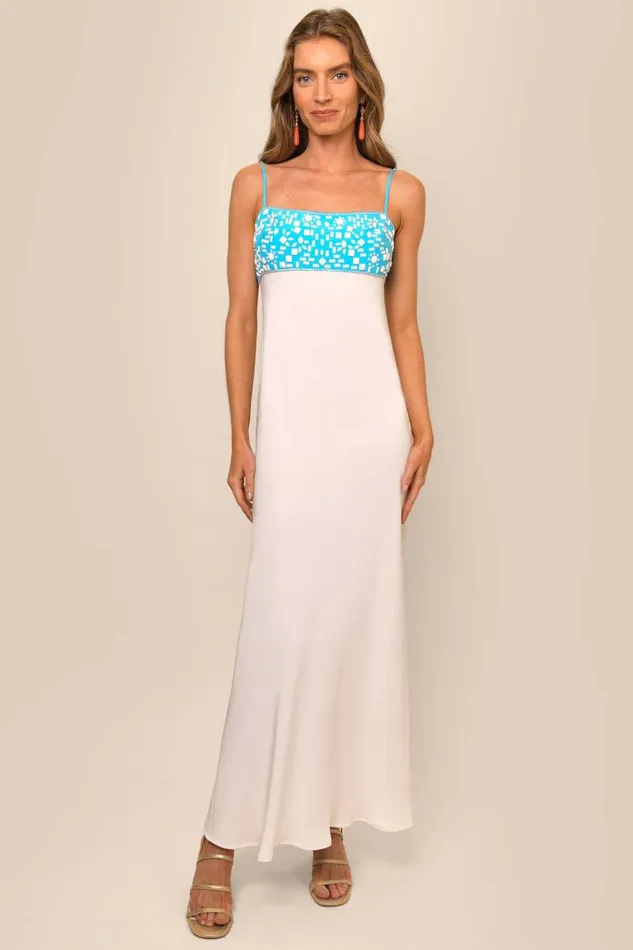 Women Dresses RIXO Brandon Aqua Embroidery Women Dresses RIXO Brandon Aqua Embroidery