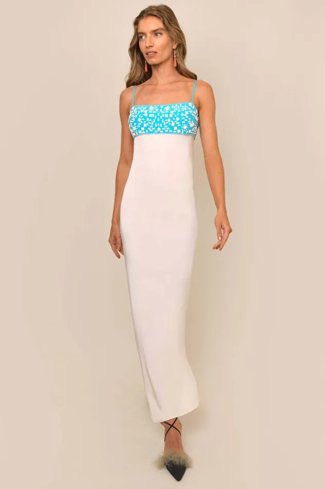 Women Dresses RIXO Brandon Aqua Embroidery Women Dresses RIXO Brandon Aqua Embroidery