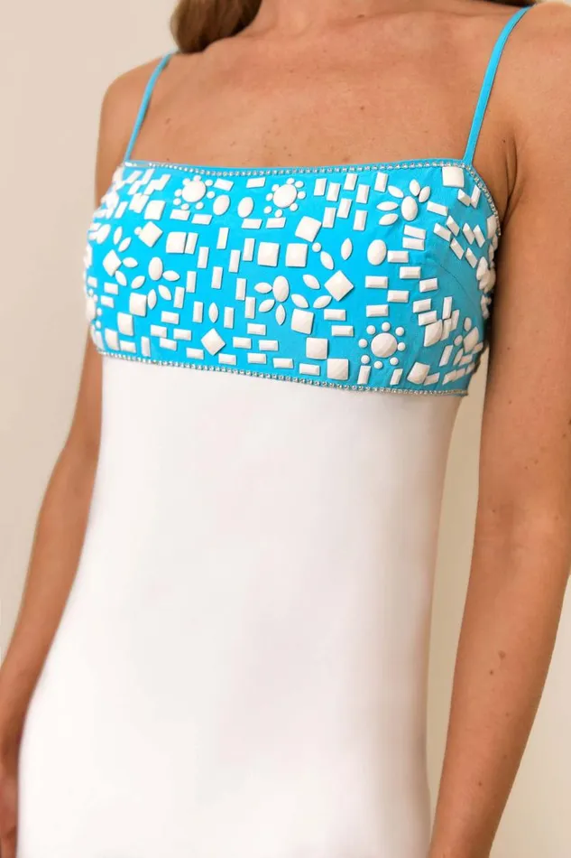 Women Dresses RIXO Brandon Aqua Embroidery Women Dresses RIXO Brandon Aqua Embroidery