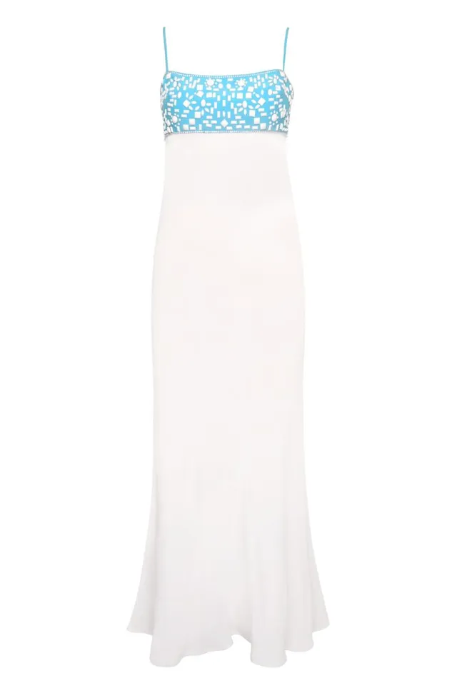Women Dresses RIXO Brandon Aqua Embroidery Women Dresses RIXO Brandon Aqua Embroidery