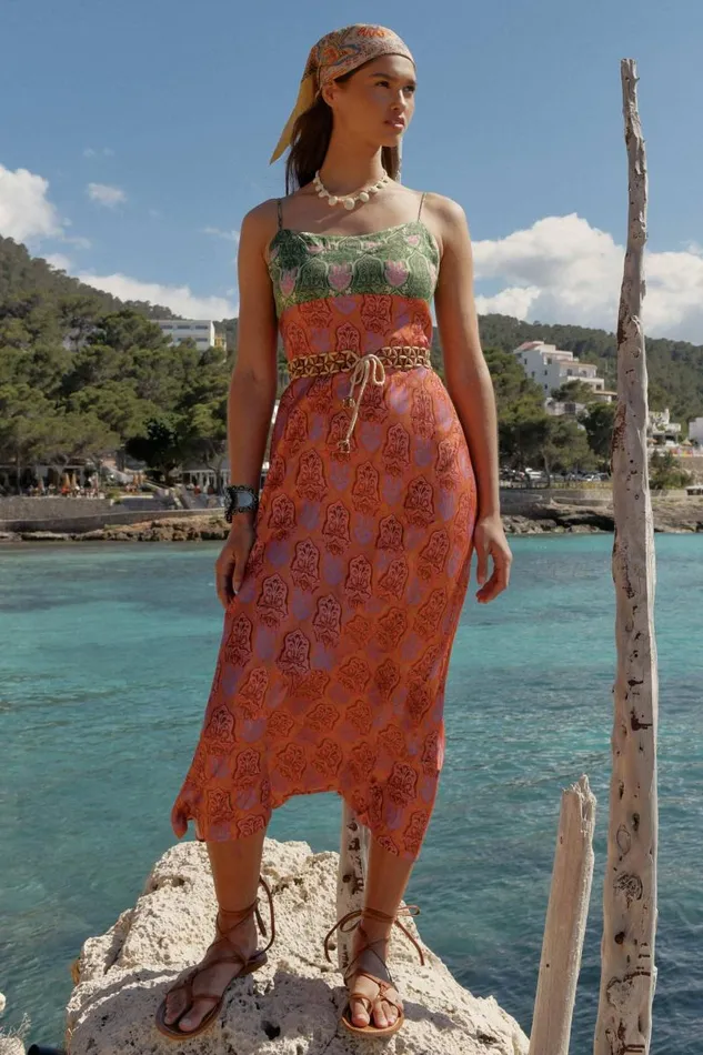 Women Dresses RIXO Dulcia Woodblock Cinnamon Mix