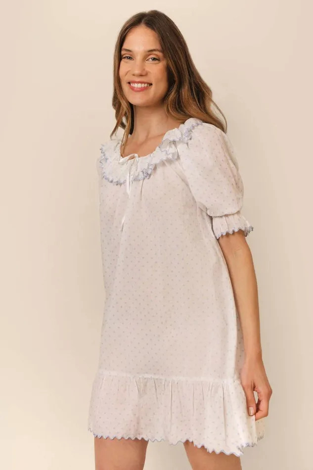 Women Dresses RIXO Elen Steel Blue Polka Dot