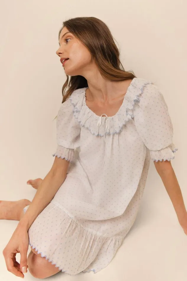 Women Dresses RIXO Elen Steel Blue Polka Dot Women Dresses RIXO Elen Steel Blue Polka Dot