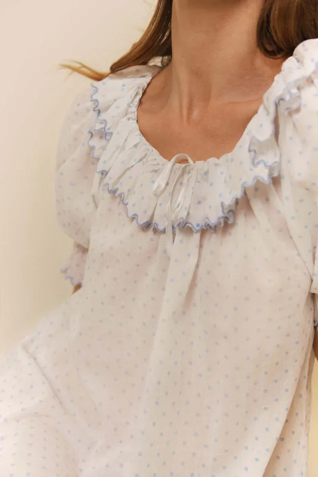 Women Dresses RIXO Elen Steel Blue Polka Dot Women Dresses RIXO Elen Steel Blue Polka Dot