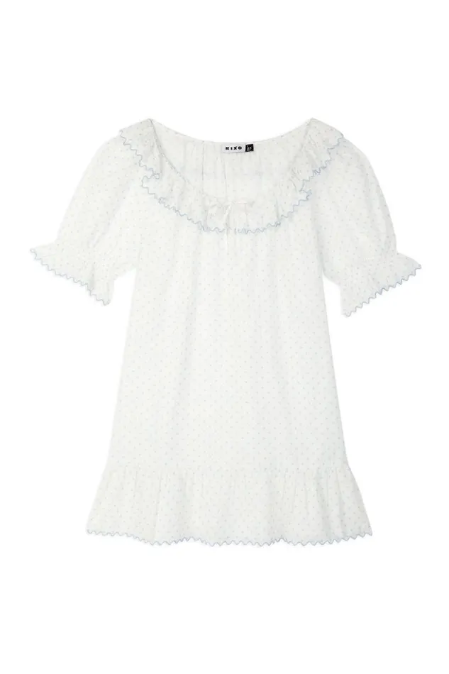 Women Dresses RIXO Elen Steel Blue Polka Dot Women Dresses RIXO Elen Steel Blue Polka Dot