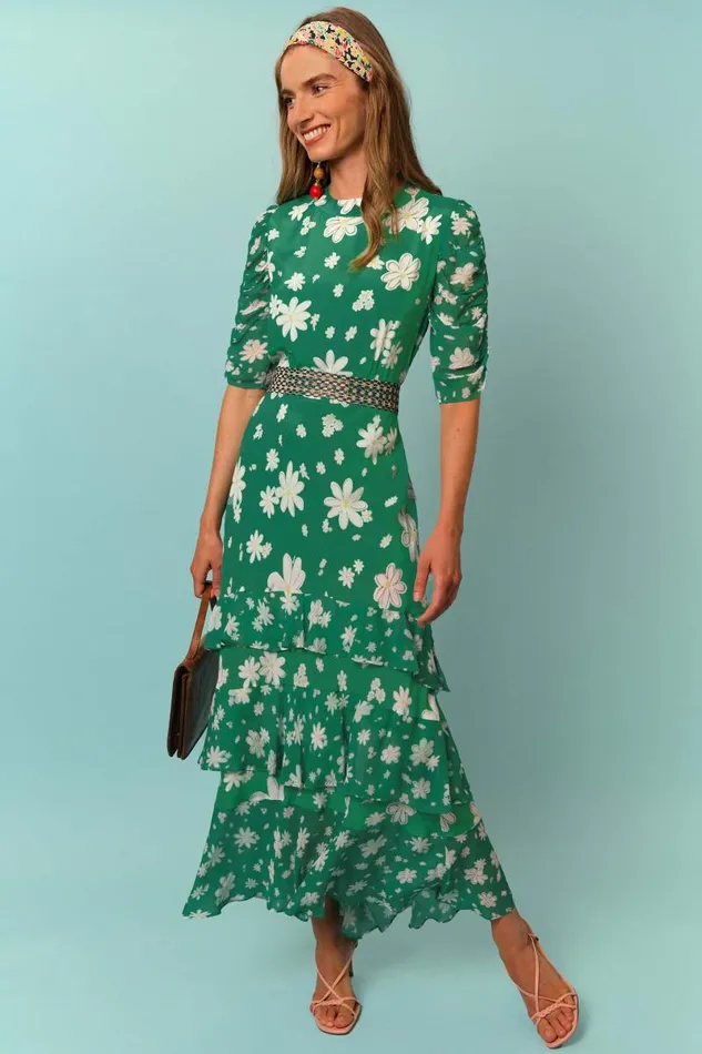 Women Dresses RIXO Evelyn Green Daisy Dream