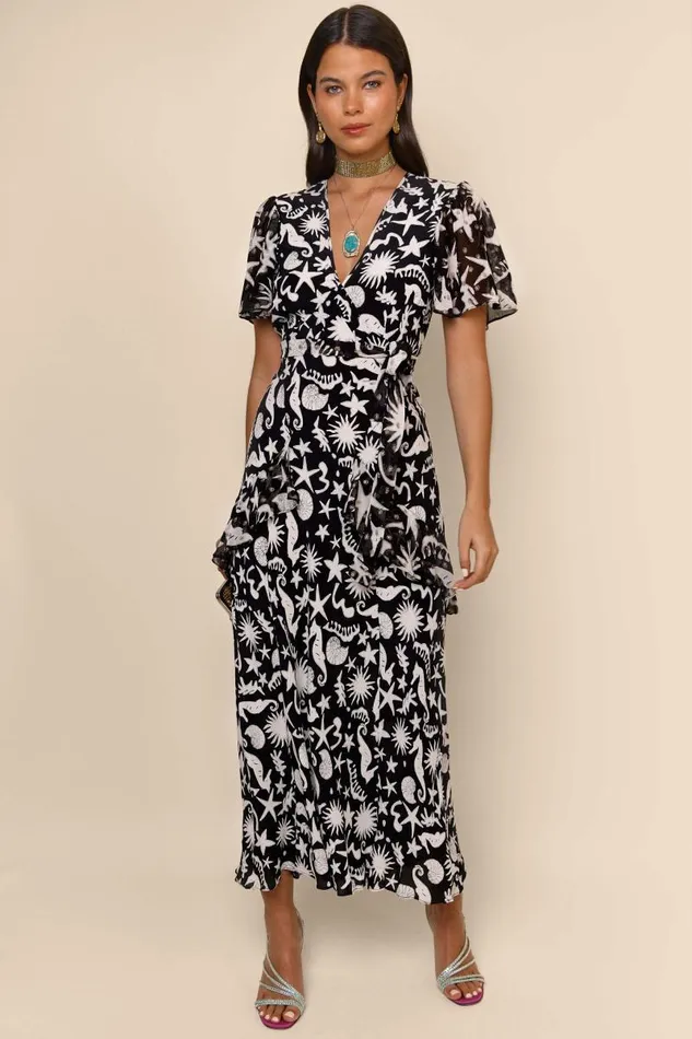 Women Dresses RIXO Evie Abstract Ocean Black