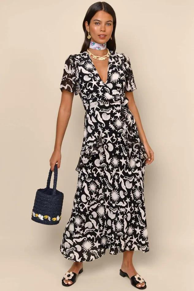 Women Dresses RIXO Evie Abstract Ocean Black
