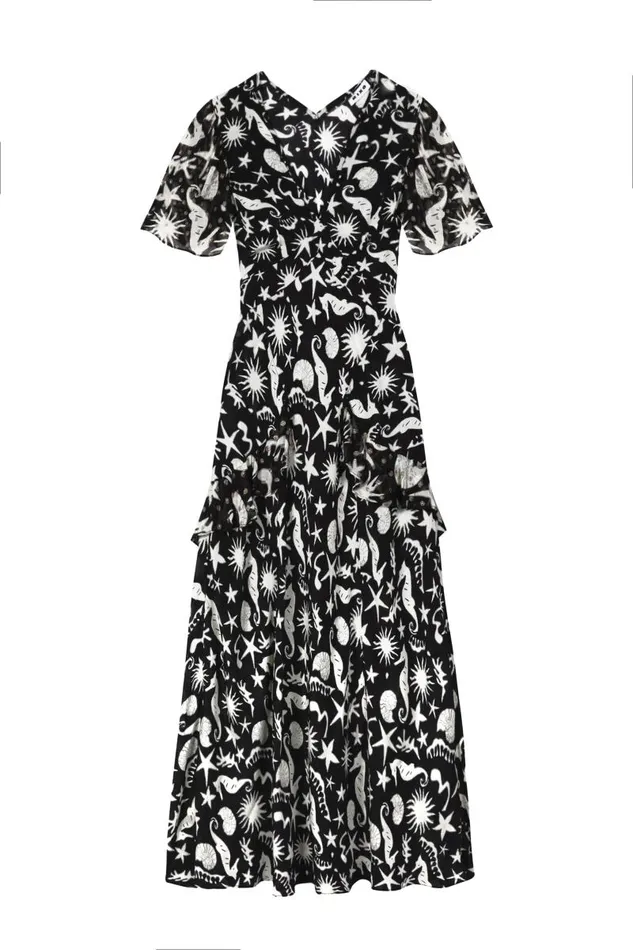 Women Dresses RIXO Evie Abstract Ocean Black