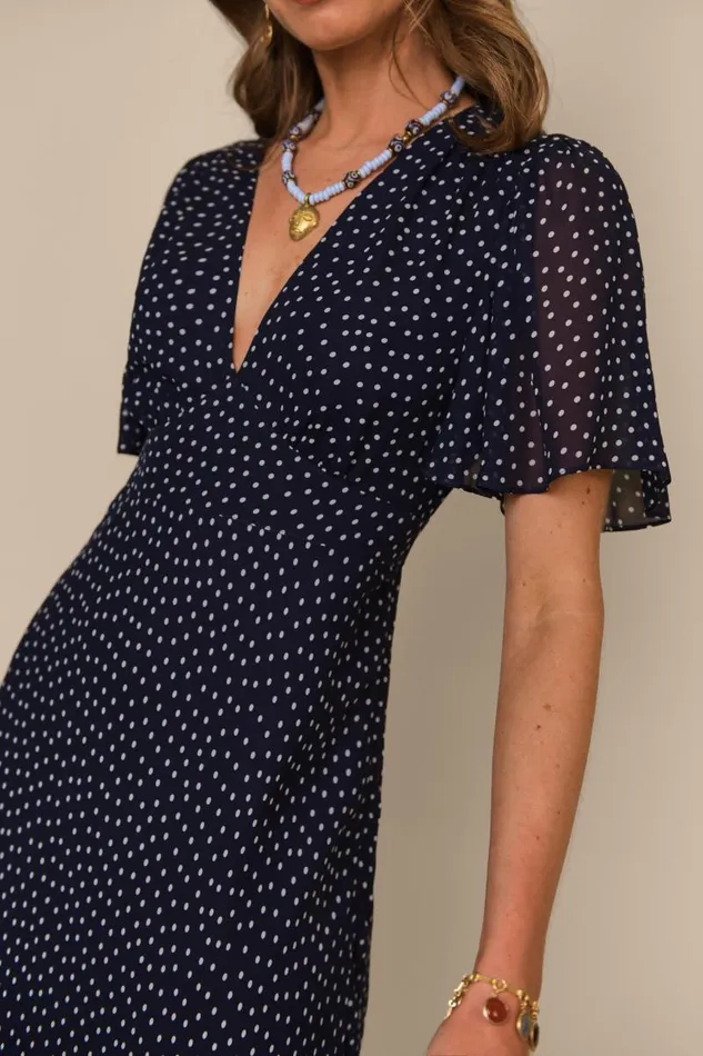 Women Dresses RIXO Florida Mini Navy Polka Dot Women Dresses RIXO Florida Mini Navy Polka Dot