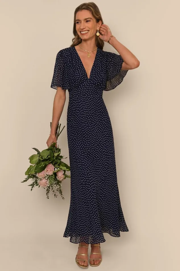 Women Dresses RIXO Florida Mini Navy Polka Dot Women Dresses RIXO Florida Mini Navy Polka Dot