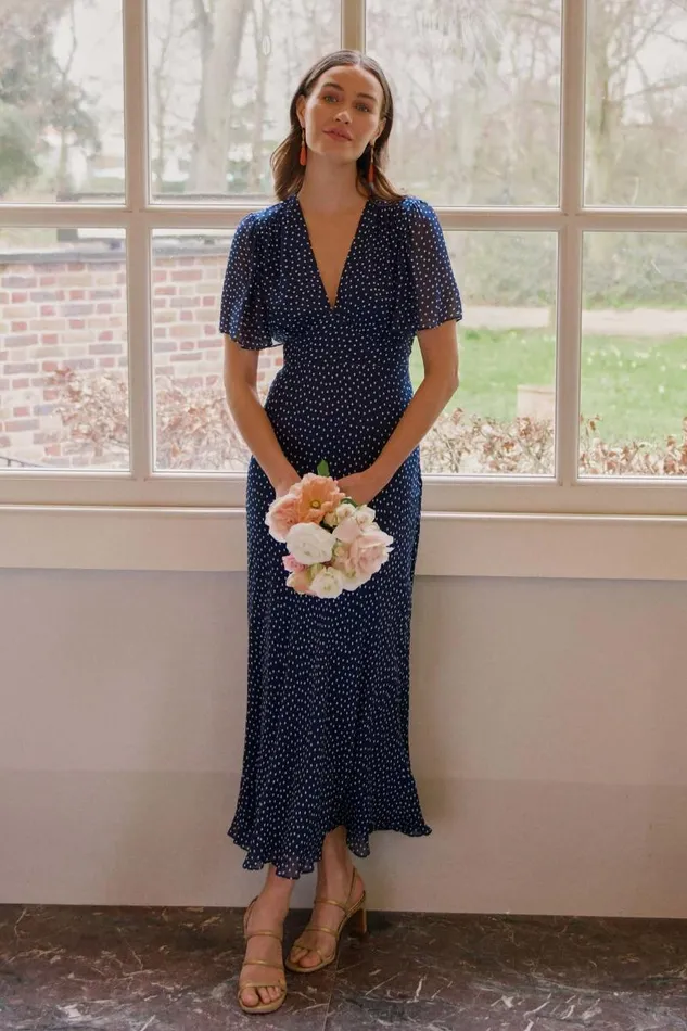 Women Dresses RIXO Florida Mini Navy Polka Dot Women Dresses RIXO Florida Mini Navy Polka Dot