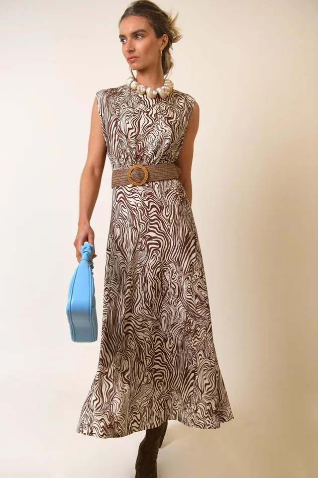 Women Dresses RIXO Gillie Brown Marble Zebra Women Dresses RIXO Gillie Brown Marble Zebra