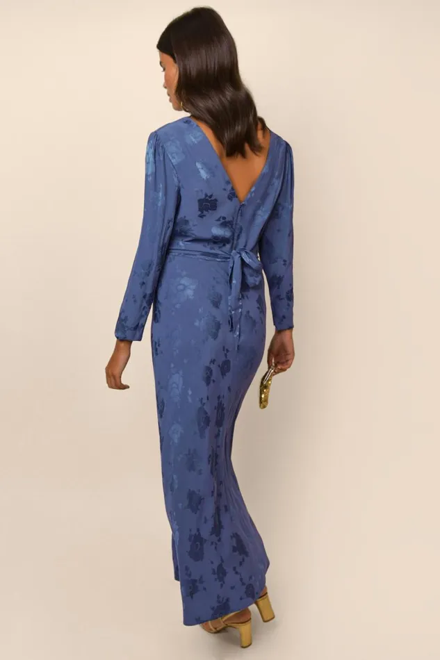 Women Dresses RIXO Ginger Steel Blue Poppy Jacquard Women Dresses RIXO Ginger Steel Blue Poppy Jacquard