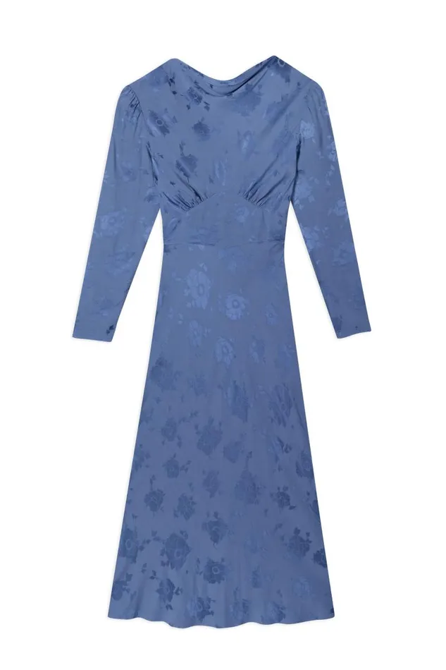 Women Dresses RIXO Ginger Steel Blue Poppy Jacquard Women Dresses RIXO Ginger Steel Blue Poppy Jacquard
